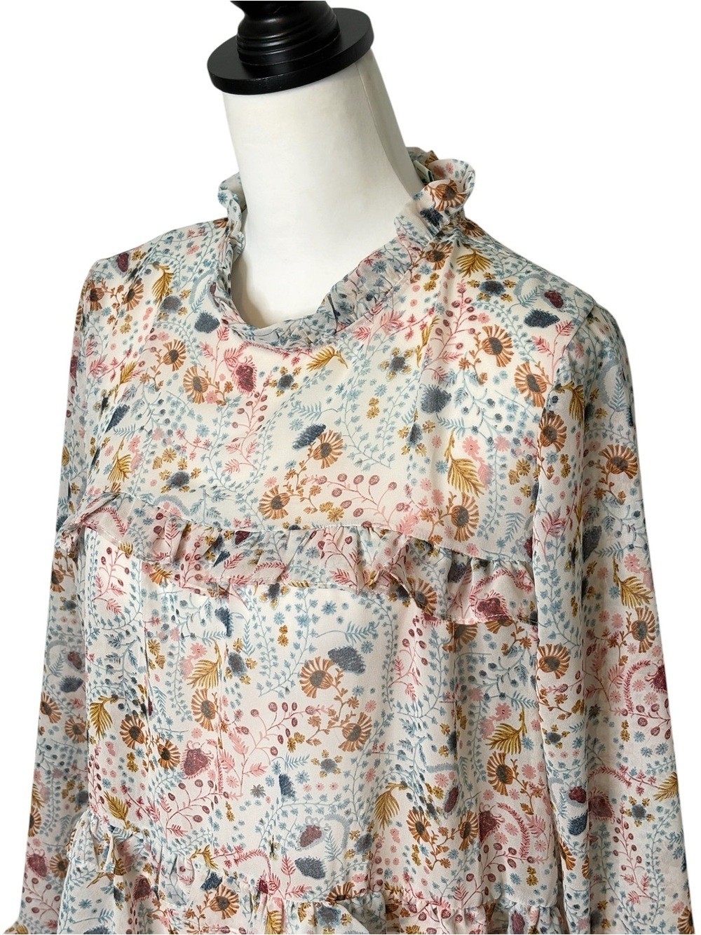 Sundance Celina Tiered Peasant Blouse - Size M - Boho Floral Sheer Ruffle Top - Picture 3 of 12